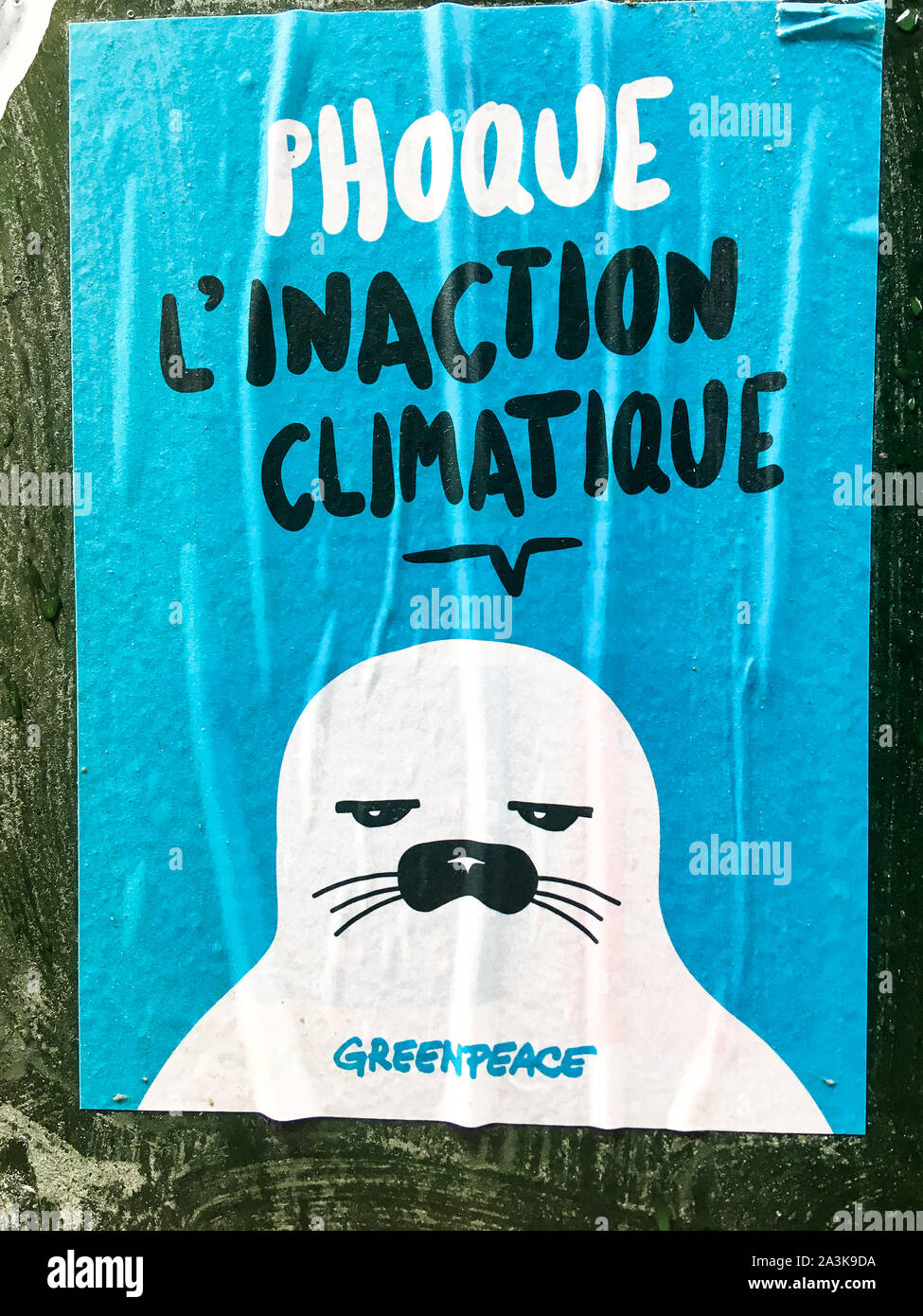 Greenpeace protesta poster di inattività climatiche, Lione, Francia Foto Stock