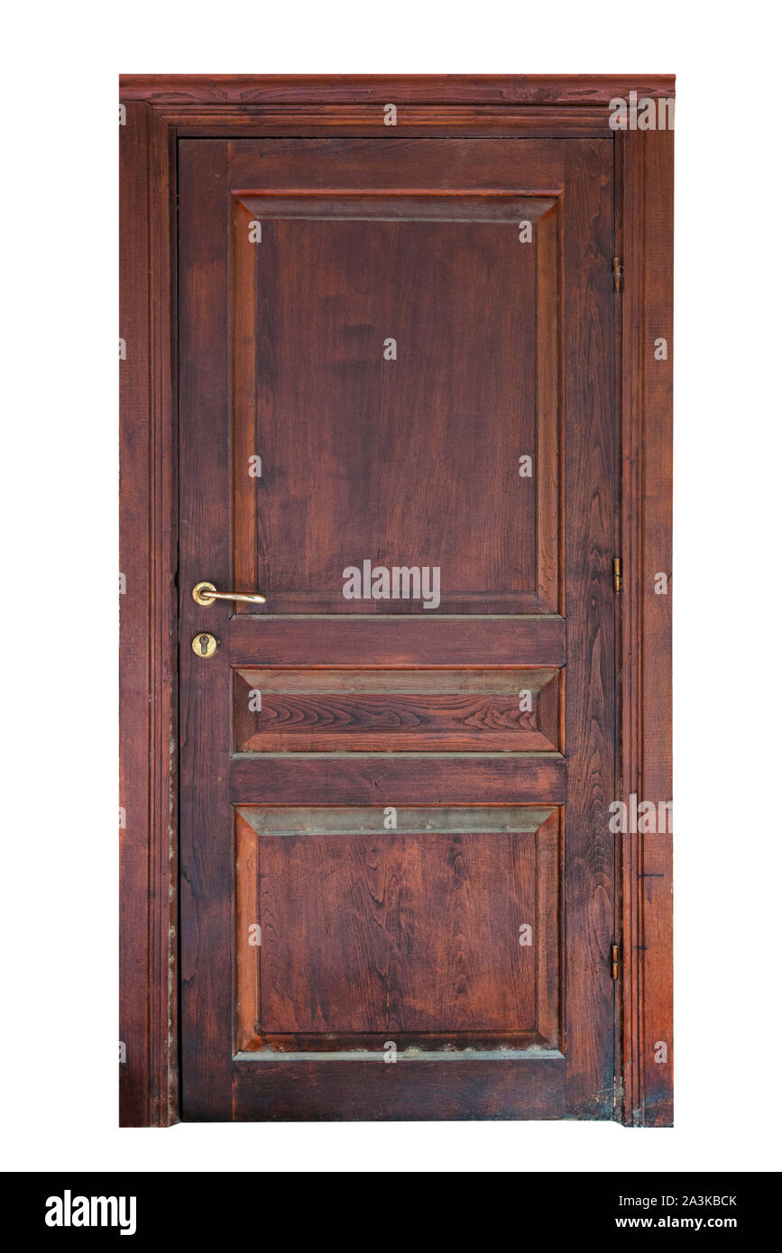 Un pannello in legno porta con il suo involucro isolato su sfondo bianco Foto Stock Un pannello in legno porta con il suo involucro isolato su sfondo bianco Foto Stock
