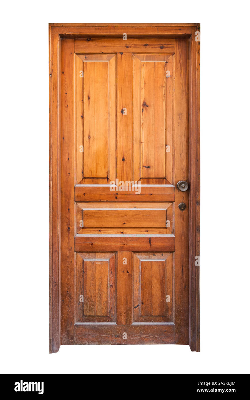 Un telaio e il pannello della porta di legno isolato su sfondo bianco Foto Stock Un telaio e il pannello della porta di legno isolato su sfondo bianco Foto Stock