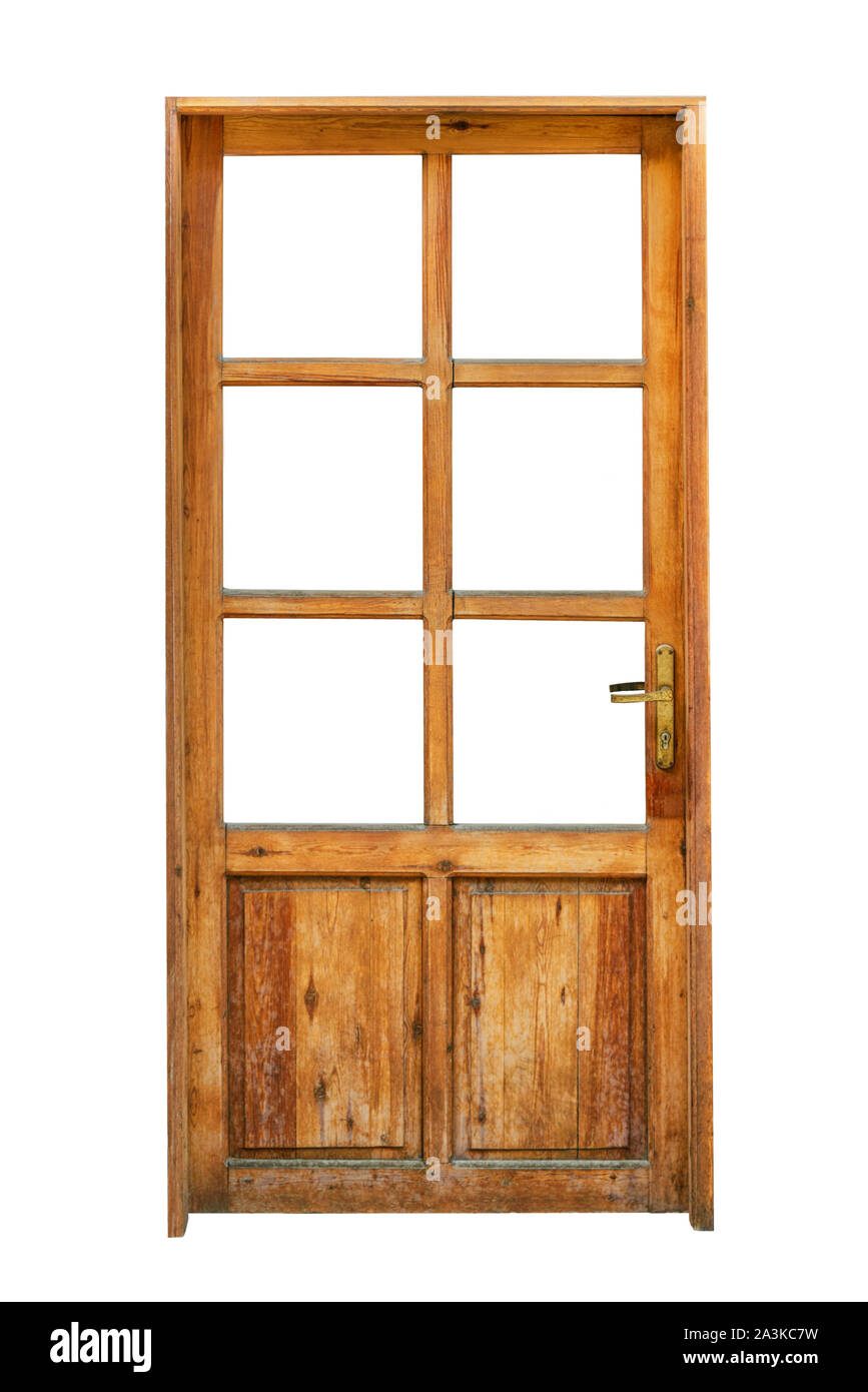 Porta in legno con vetri isolati su sfondo bianco Foto Stock Porta in legno con vetri isolati su sfondo bianco Foto Stock