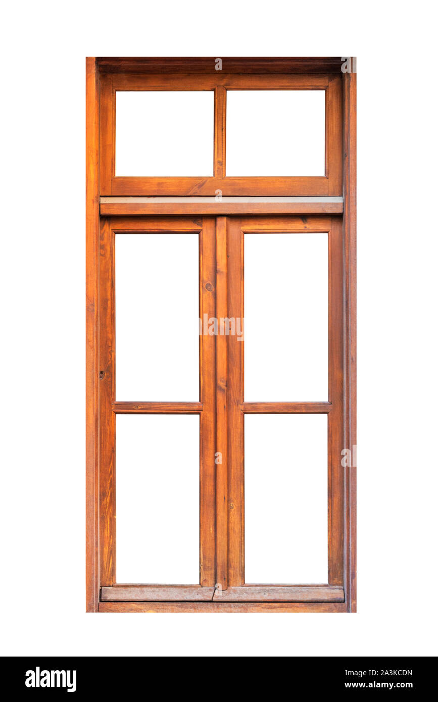 Una finestra in legno isolato su sfondo bianco Foto Stock