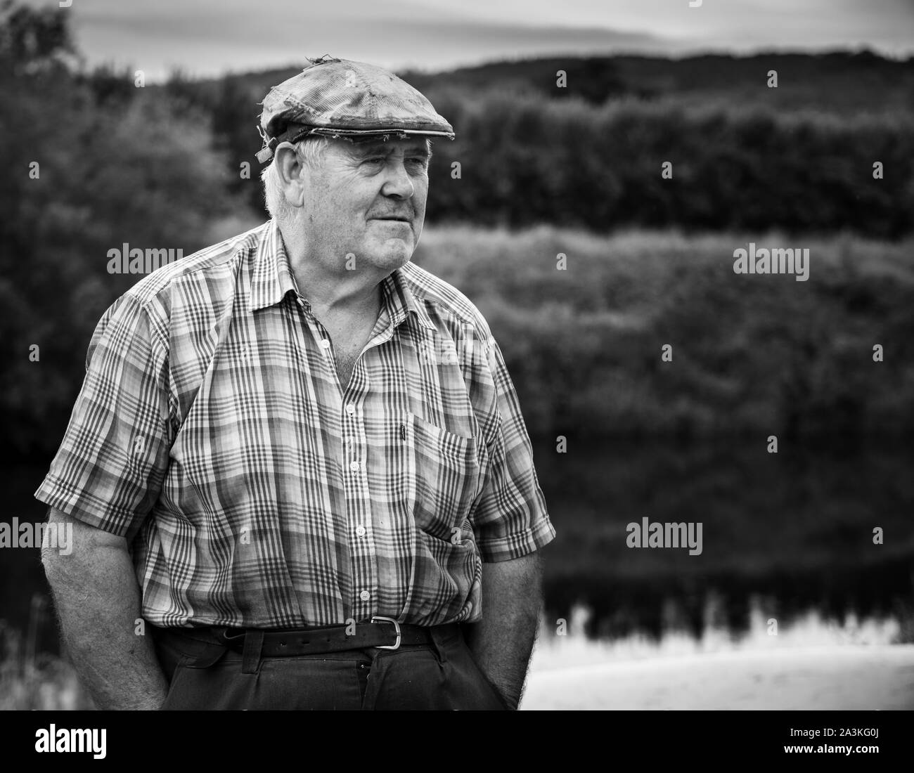 Un agricoltore, Preston-on-Wye, Herefordshire, England, Regno Unito Foto Stock