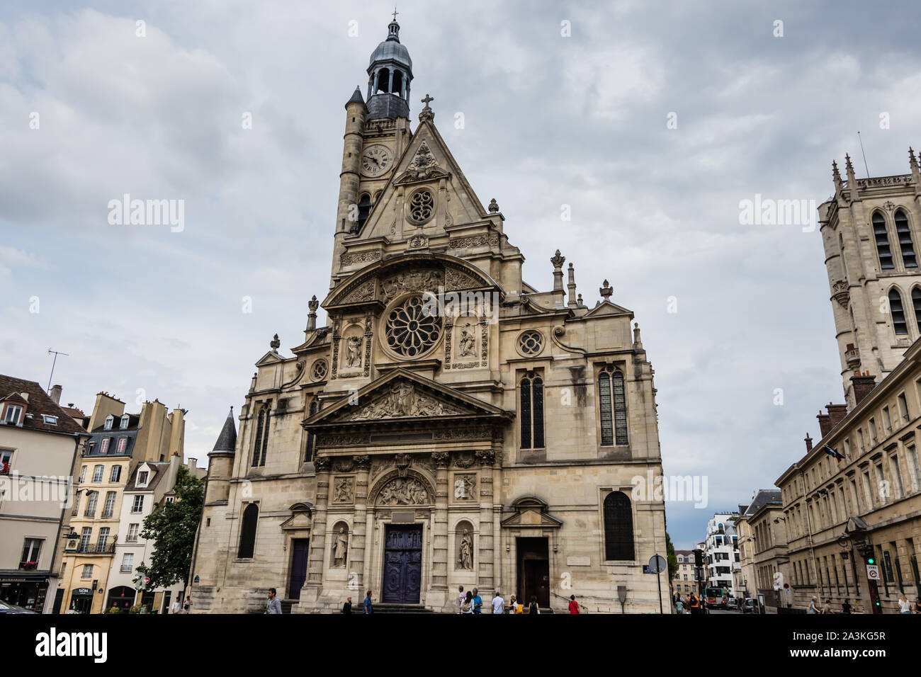 La facciata della chiesa Saint-Étienne-du-Mont, Parigi Foto Stock