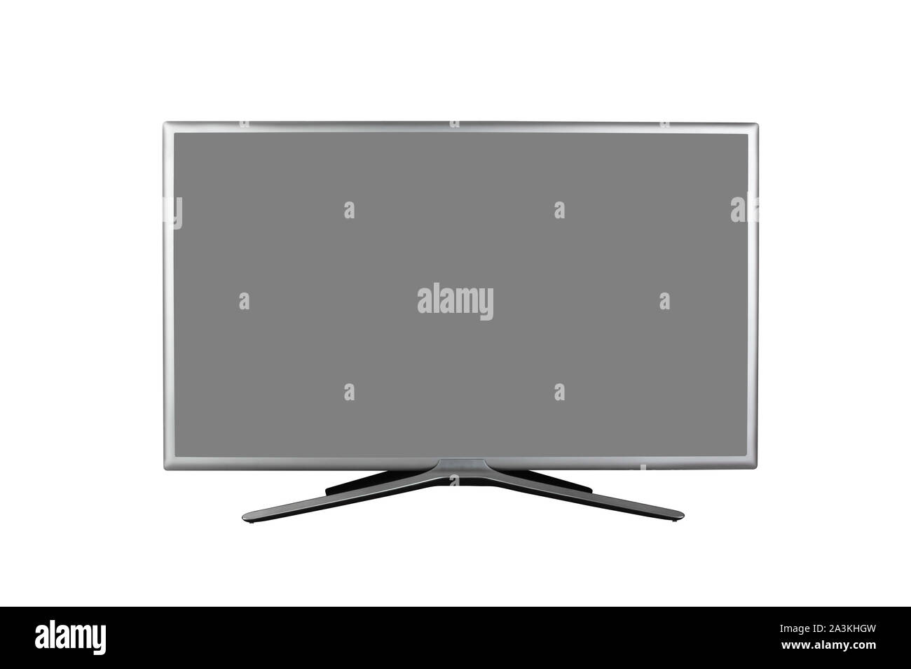 Mock up 4K monitor o TV con schermo grigio isolato su sfondo bianco Foto Stock