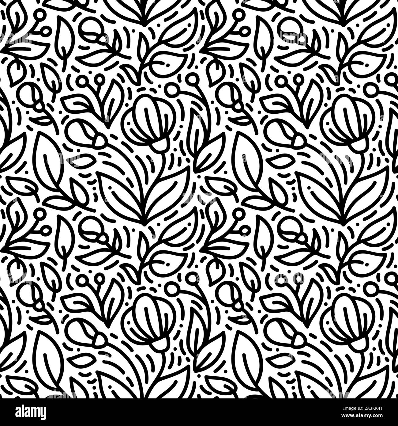 Floral monolinea pattern seamless sfondo, la stampa tessile. Disegnata a mano infinite illustrazione vettoriale di fiori su sfondo chiaro. Tema floreale Illustrazione Vettoriale