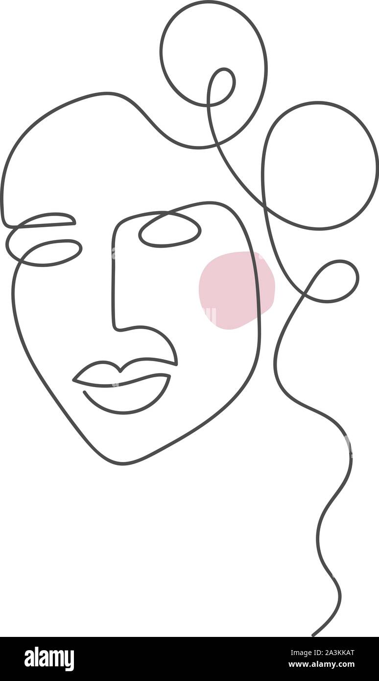 Vector donna faccia un disegno della linea. Ritratto monolinea stile minimalista. Design semplice illustrazione logo o icona per biglietto di auguri, beauty center Illustrazione Vettoriale