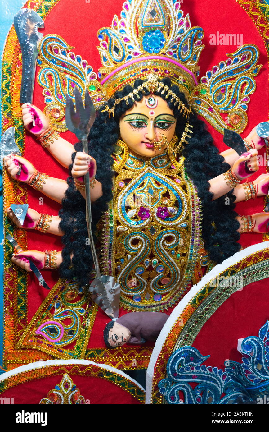 Durga divinità, Kumartuli, Calcutta, India Foto Stock