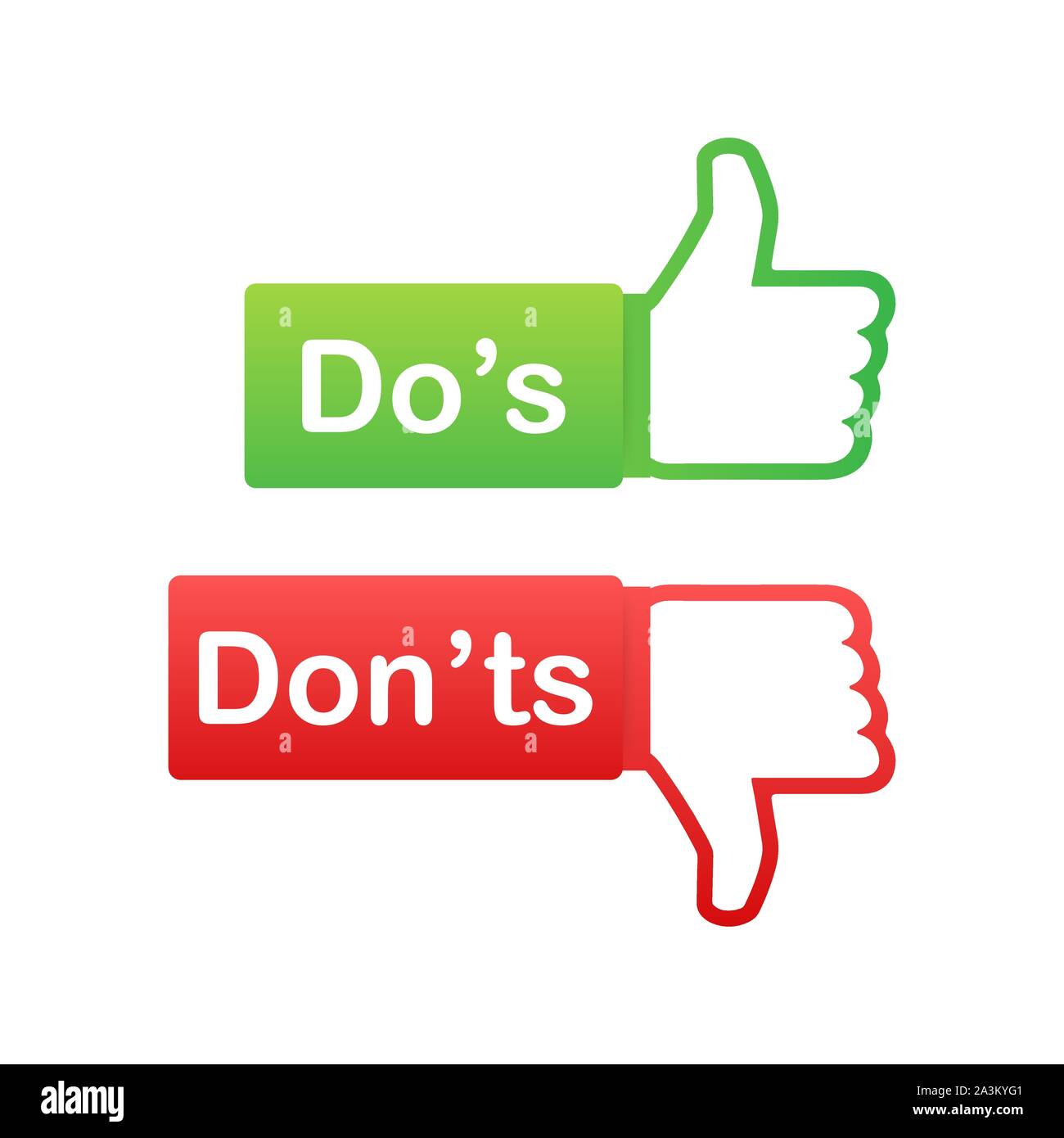 Cosa fare e cosa non fare come il pollice in alto o in basso. flat semplice pollice in alto il simbolo minimo logotipo rotondo element set graphic design isolato su bianco. Stock di vettore Illustrazione Vettoriale