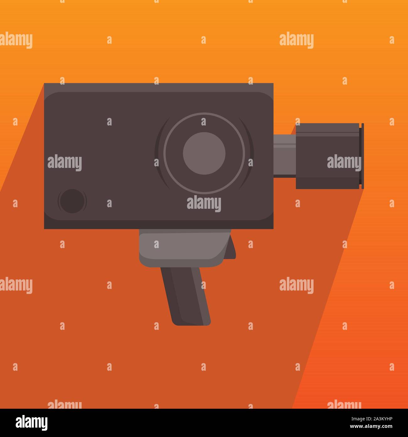 Professional film fotocamera digitale registratore video produzione cinematografica su treppiede piatto lungo stile icona ombra Illustrazione Vettoriale