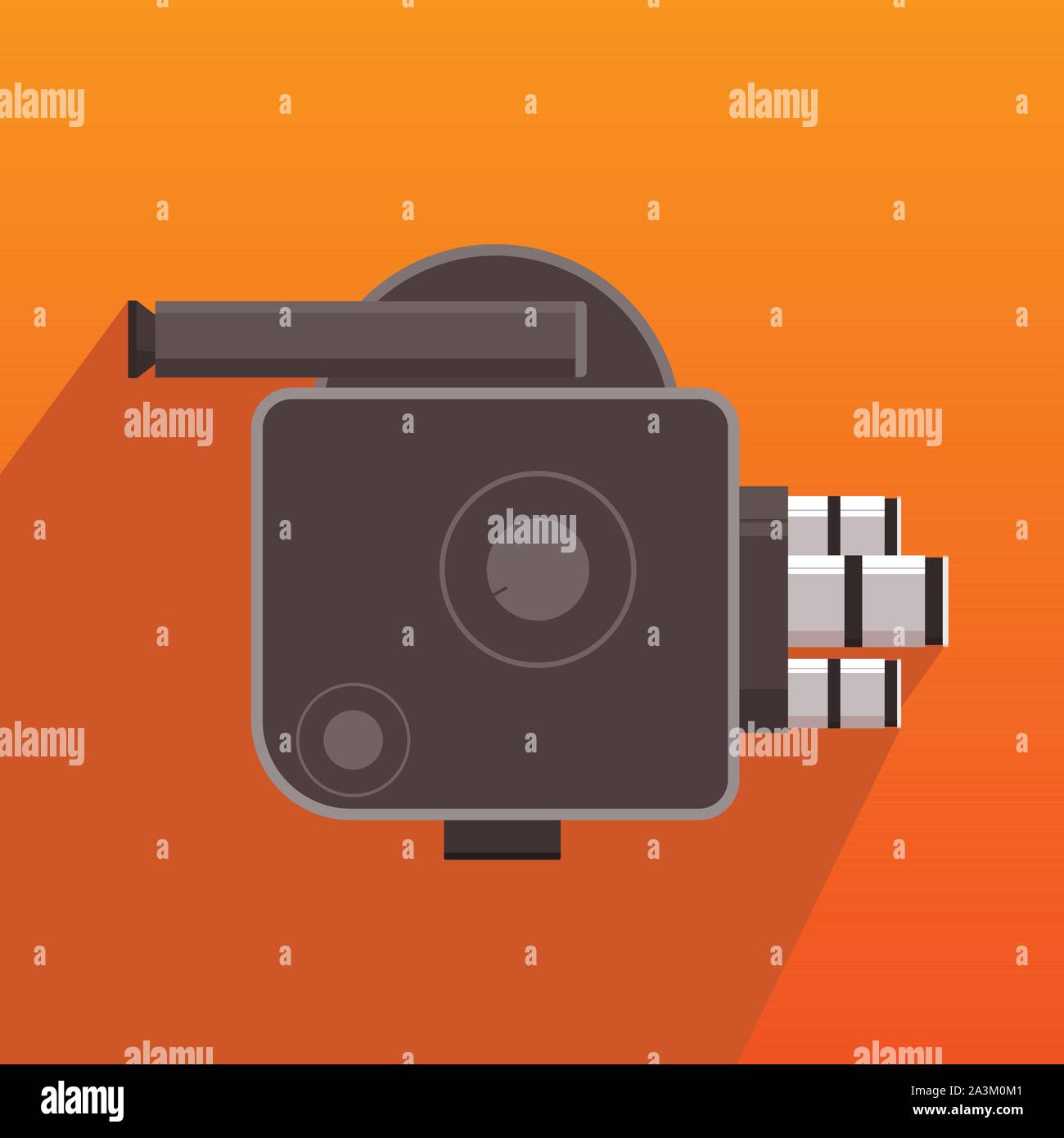 Professional film fotocamera digitale registratore video produzione cinematografica su treppiede piatto lungo stile icona ombra Illustrazione Vettoriale