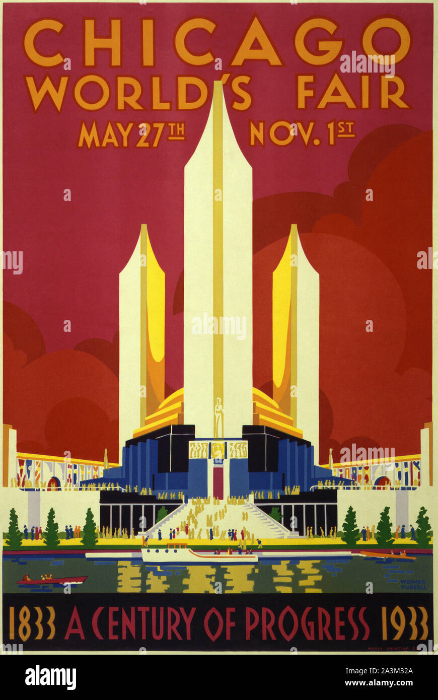 Fiera del Mondo di Chicago, un secolo di progresso 1933 - poster vintage Foto Stock