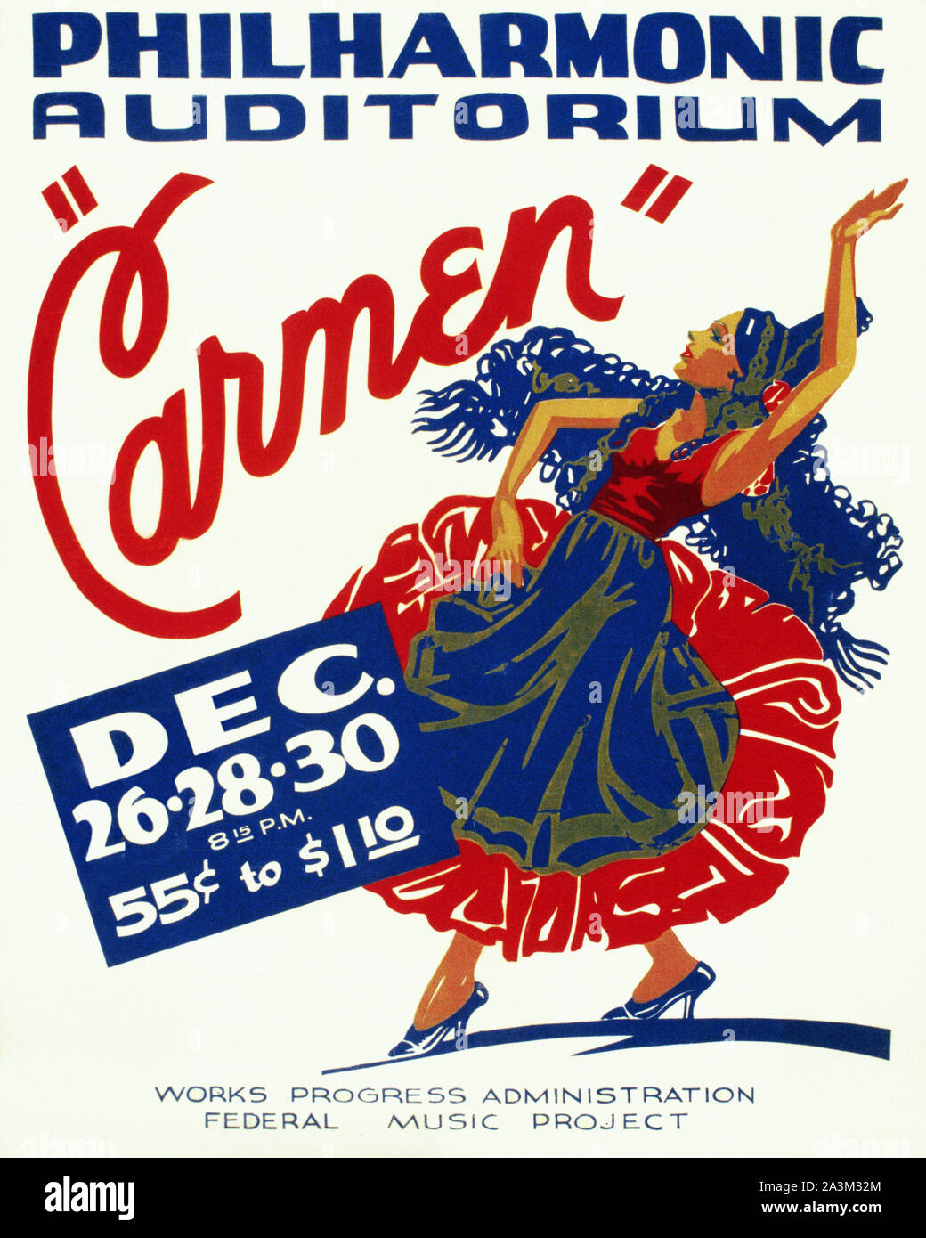 Philharmonic Auditorium, " Carmen " WPA poster 1939 - poster vintage Foto Stock