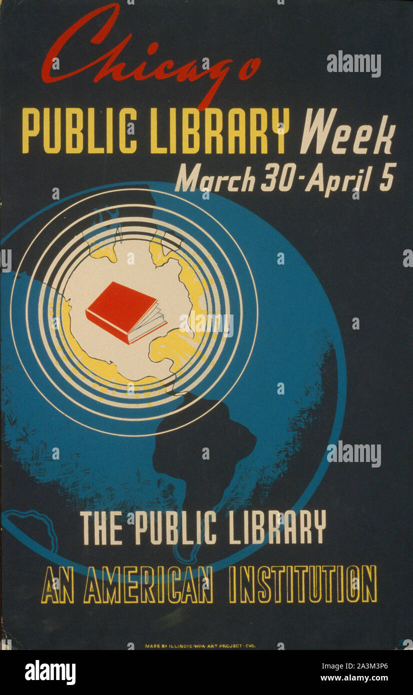 Chicago Public Library - progressi di lavoro Amministrazione - progetto federale di Arte - poster vintage Foto Stock