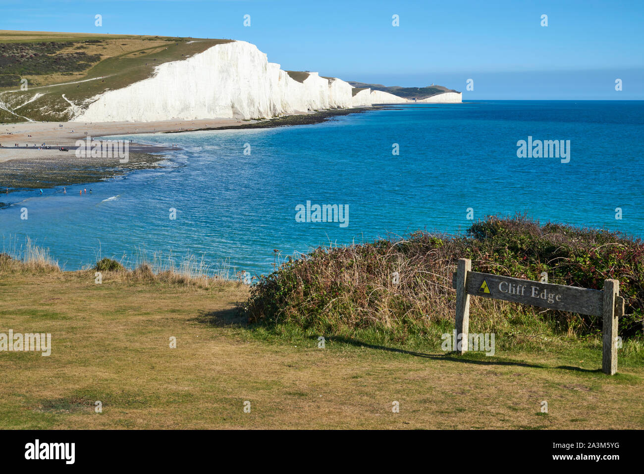 Cuckmere Haven sulla East Sussex costa, guardando ad est verso le sette sorelle chalk cliffs, sulla costa sud dell'Inghilterra Foto Stock