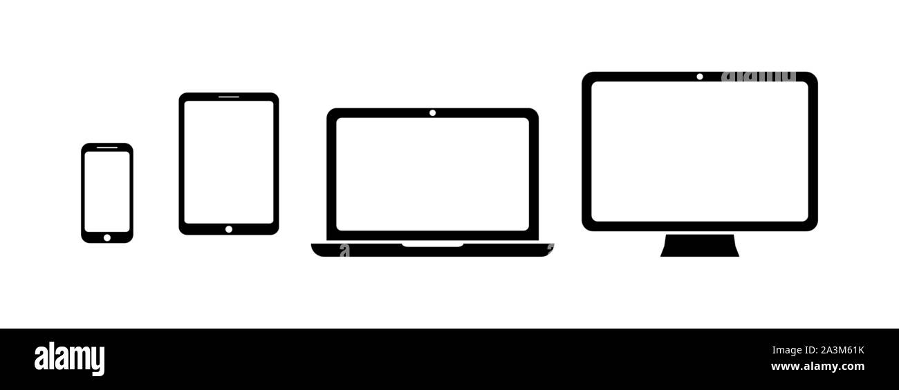 Set di icone per smartphone, tablet, laptop e computer Illustrazione Vettoriale