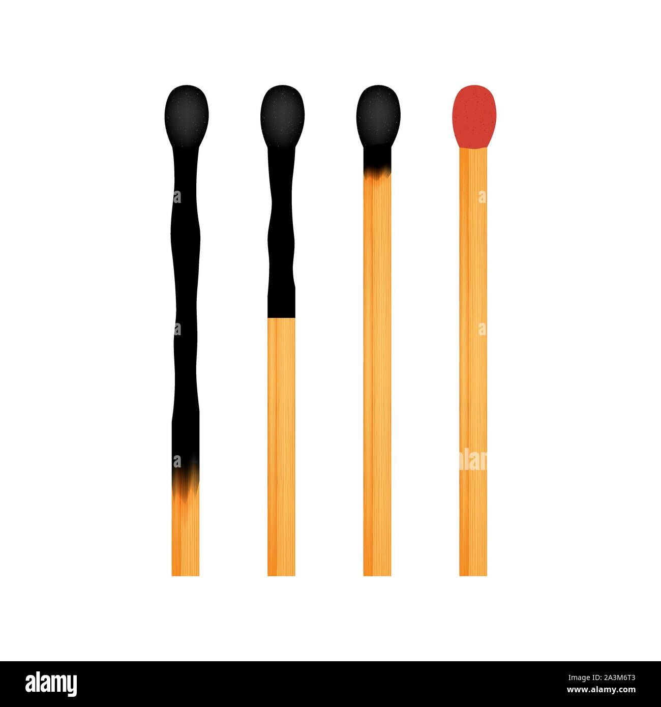 Realistico Fiammifero bruciato sulla griglia di trasparenza dello sfondo. Vettore illustrazione stock. Illustrazione Vettoriale