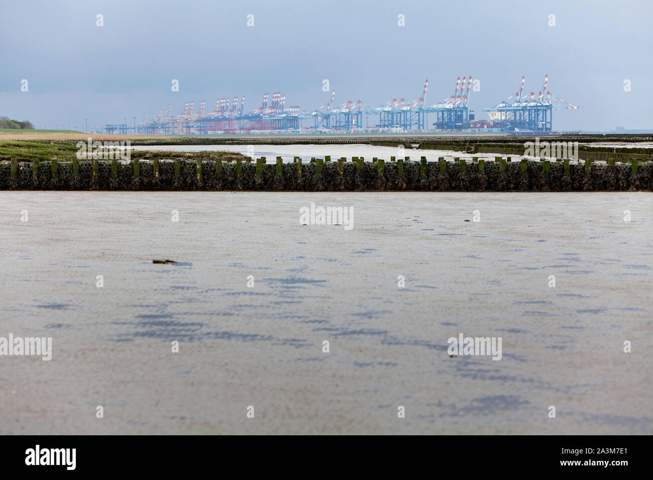 Vista da Wremen a Bremerhaven Seaport, la libera città anseatica di Brema, Germania, Europa Foto Stock