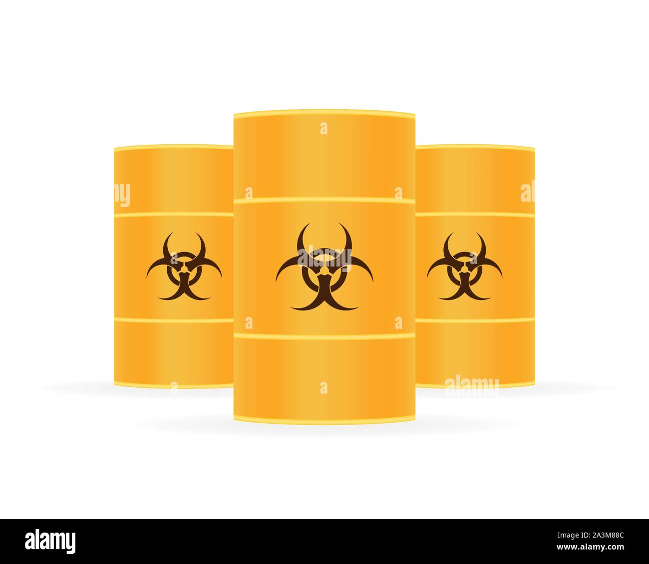 Barili di biohazard, rifiuti radioattivi, su sfondo bianco. Vettore illustrazione stock. Illustrazione Vettoriale