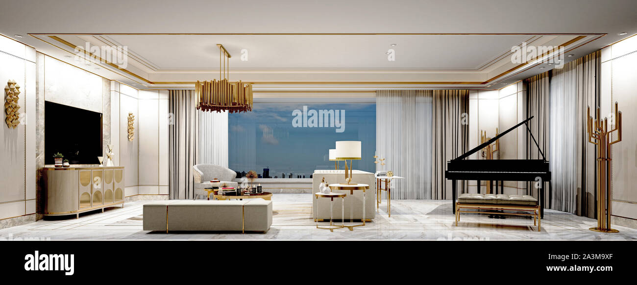 3D render di neo classico soggiorno Foto Stock