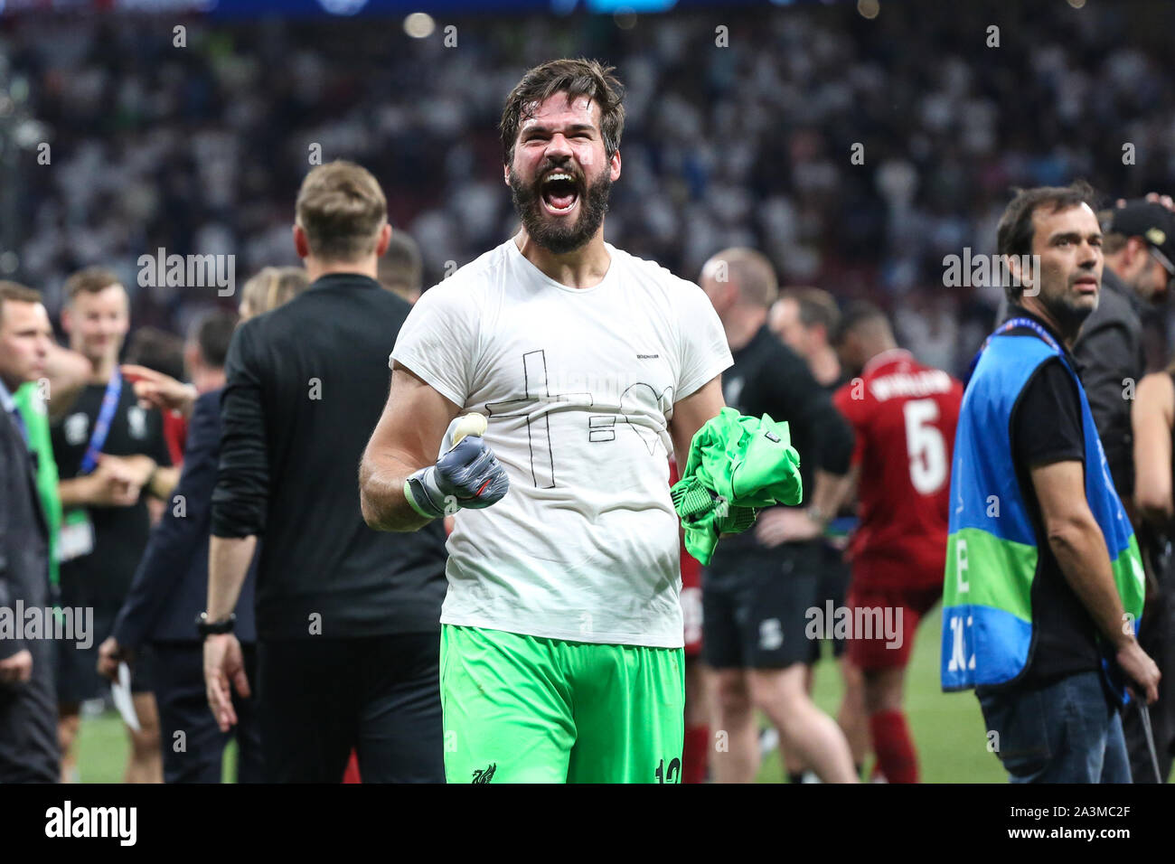 MADRID, Spagna - 01 giugno 2019: Alisson (Liverpool) nella foto durante la finale di 2019/20 finale di UEFA Champions League. Foto Stock