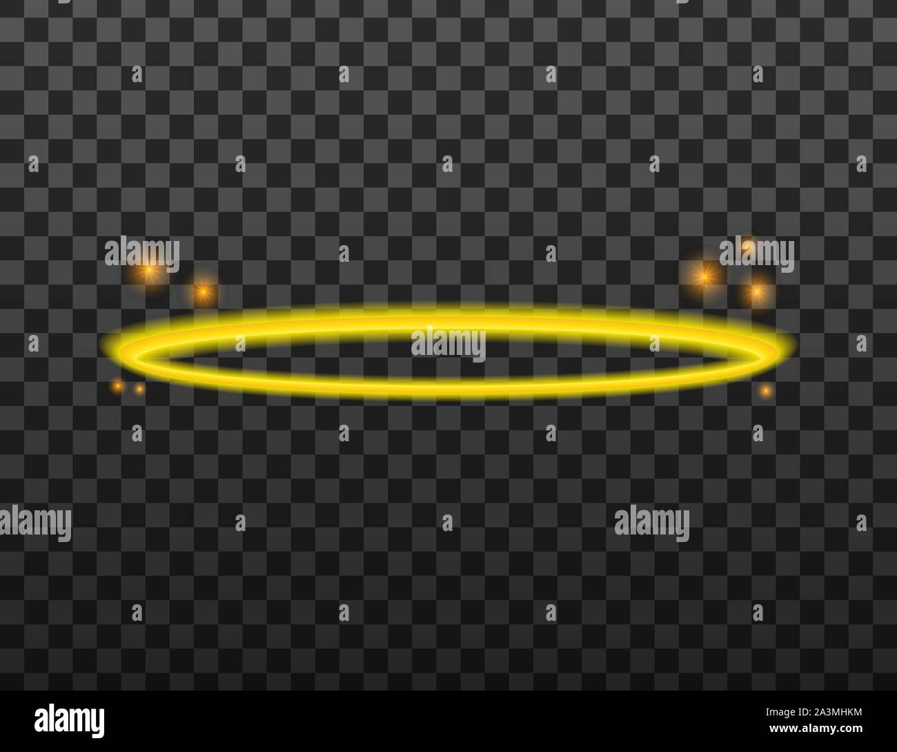 Impostare Halo Angel anello . Santo golden circle nimbus isolato nero su sfondo trasparente. Illustrazione Vettoriale. Illustrazione Vettoriale