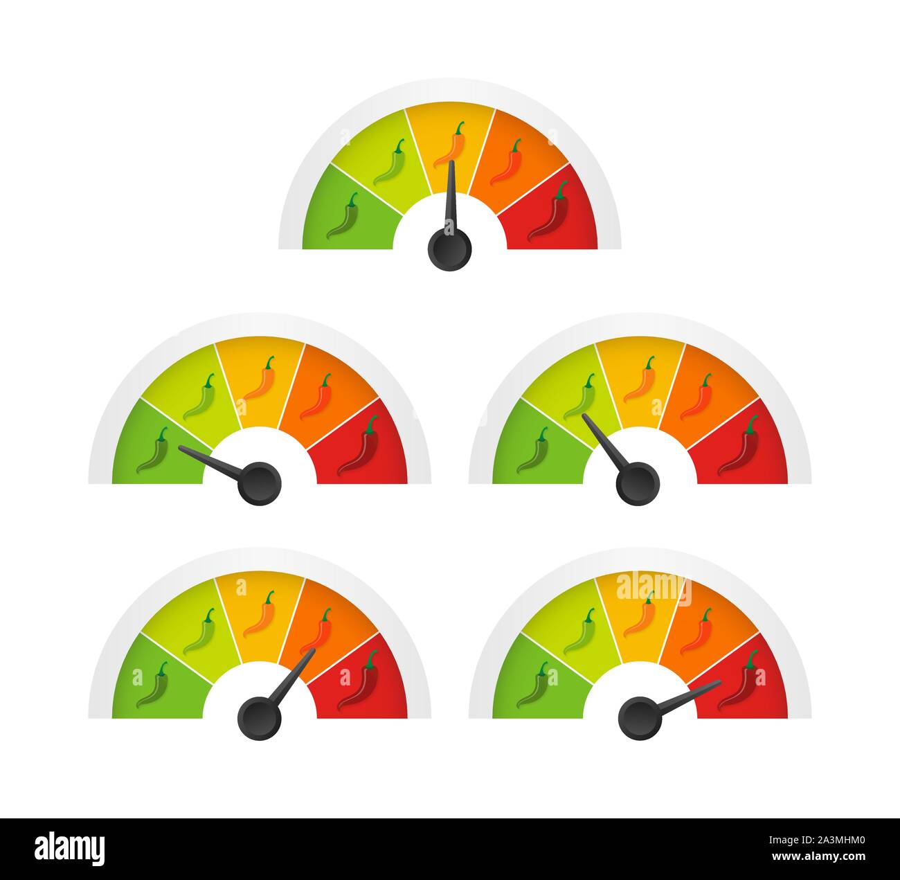 Hot red pepper forza indicatore di scala con lieve, di medie dimensioni, calda e posizioni di inferno. Illustrazione Vettoriale. Illustrazione Vettoriale