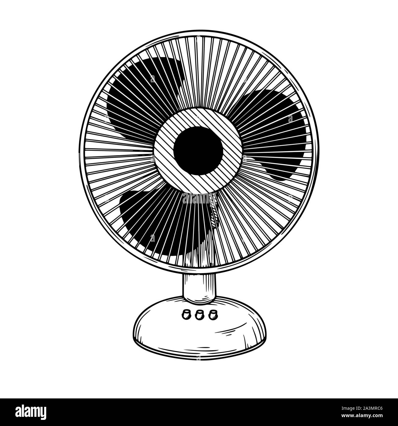Schizzo realistiche. Ventilatore elettrico isolato su sfondo bianco. Illustrazione Vettoriale Illustrazione Vettoriale
