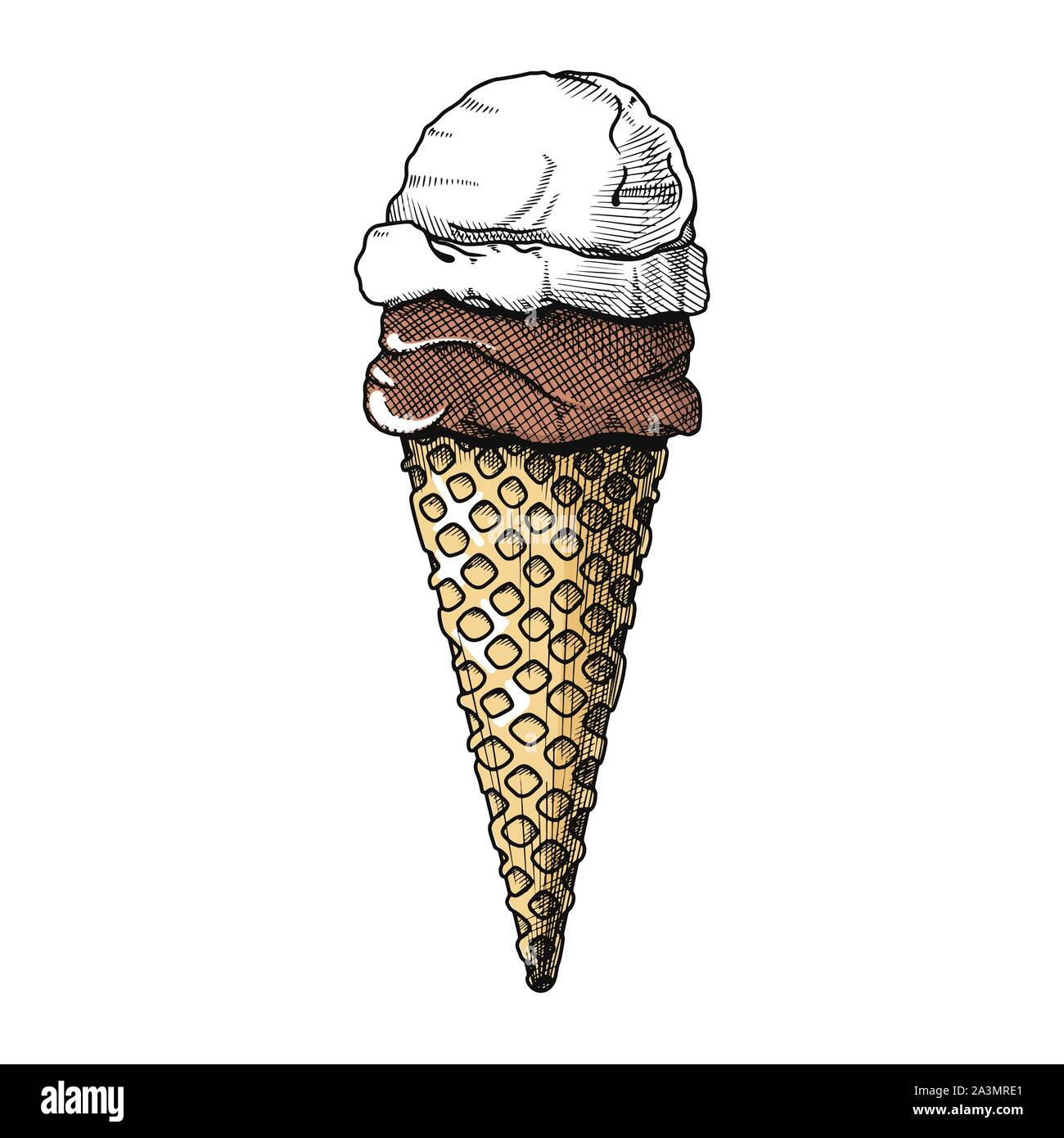 Schizzo in un cono di cialda. Illustrazione Vettoriale nel disegno stile. Illustrazione Vettoriale