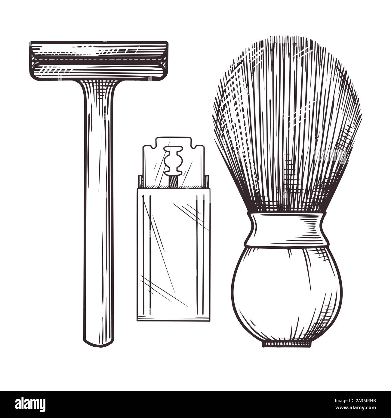 Ecologico kit di rasatura. Rifiuti Zero. Rasoio in metallo e spazzola in legno. Illustrazione Vettoriale Illustrazione Vettoriale