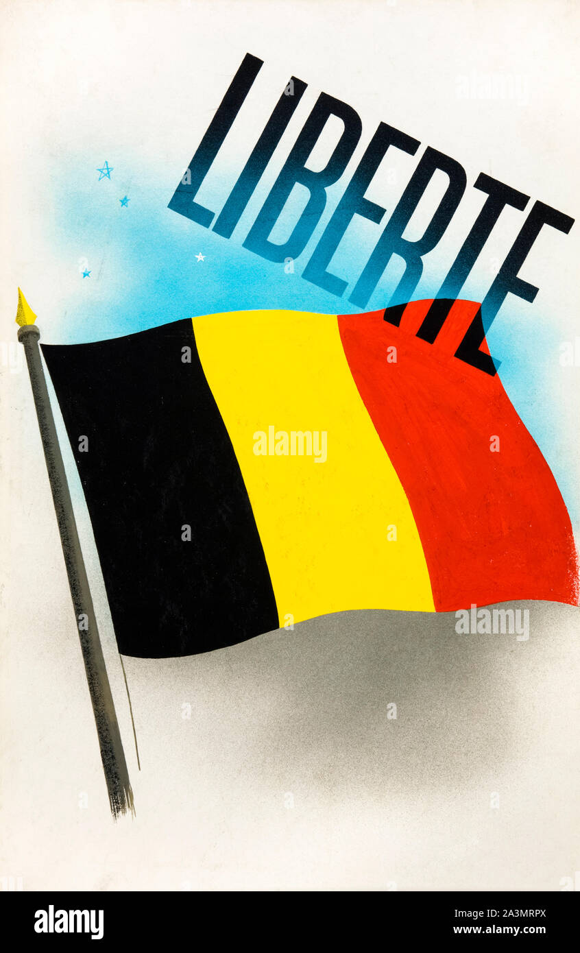 British, WW2, l'unità di resistenza di poster, Inter-allied co-operazione, Liberte, (Liberty), bandiera belga, 1939-1946 Foto Stock