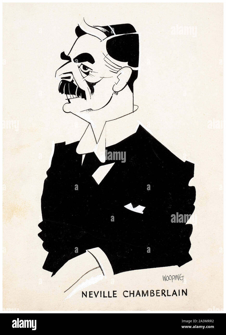 British, WW2, Artwork, caricature, Neville Chamberlain, ritratto disegno , 1939-1946 Foto Stock