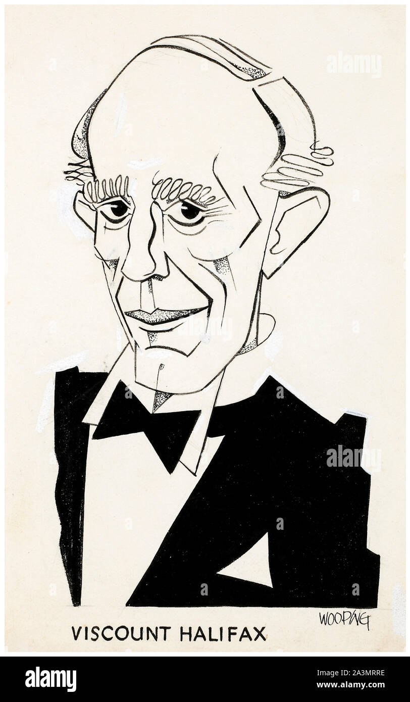 British, WW2, Artwork, caricature, Visconte Halifax, ritratto disegno , 1939-1946 Foto Stock