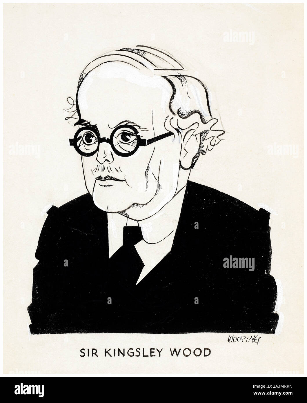 British, WW2, Artwork, caricature, sir Kingsley legno, ritratto disegno , 1939-1946 Foto Stock