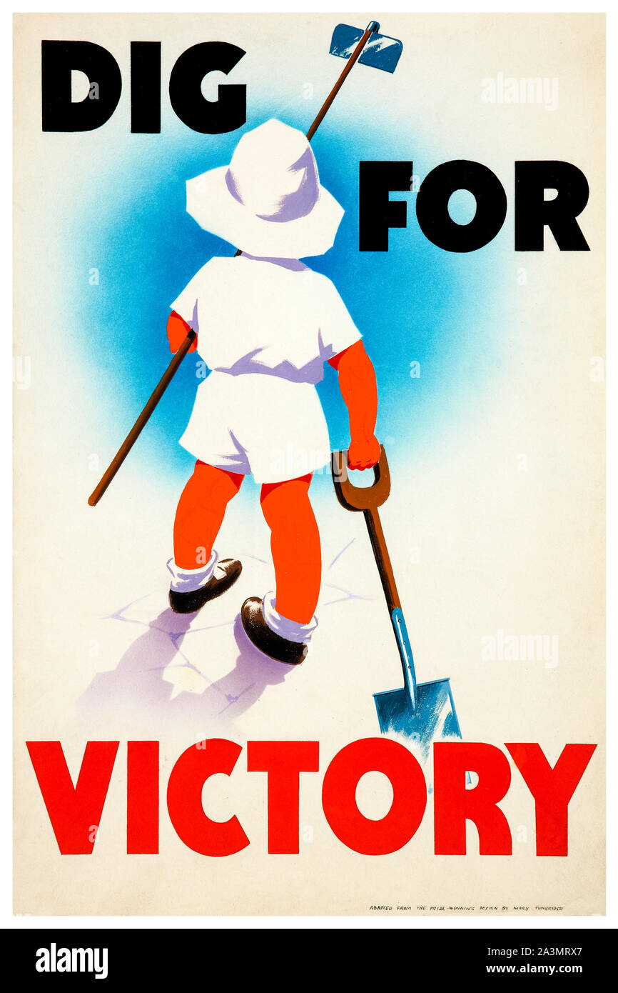 British, WW2, la produzione di cibo e di scavare per la vittoria, poster, 1939-1946 Foto Stock