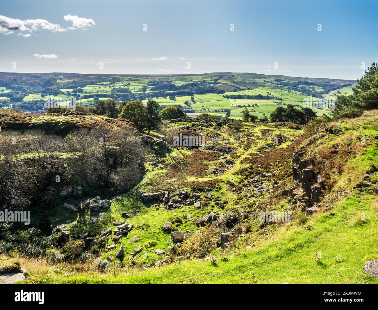 Vecchia cava lavorazioni lungo la corsia di Wath vicino ponte Pateley in Nidderdale North Yorkshire, Inghilterra Foto Stock Vecchia cava lavorazioni lungo la corsia di Wath vicino ponte Pateley in Nidderdale North Yorkshire, Inghilterra Foto Stock