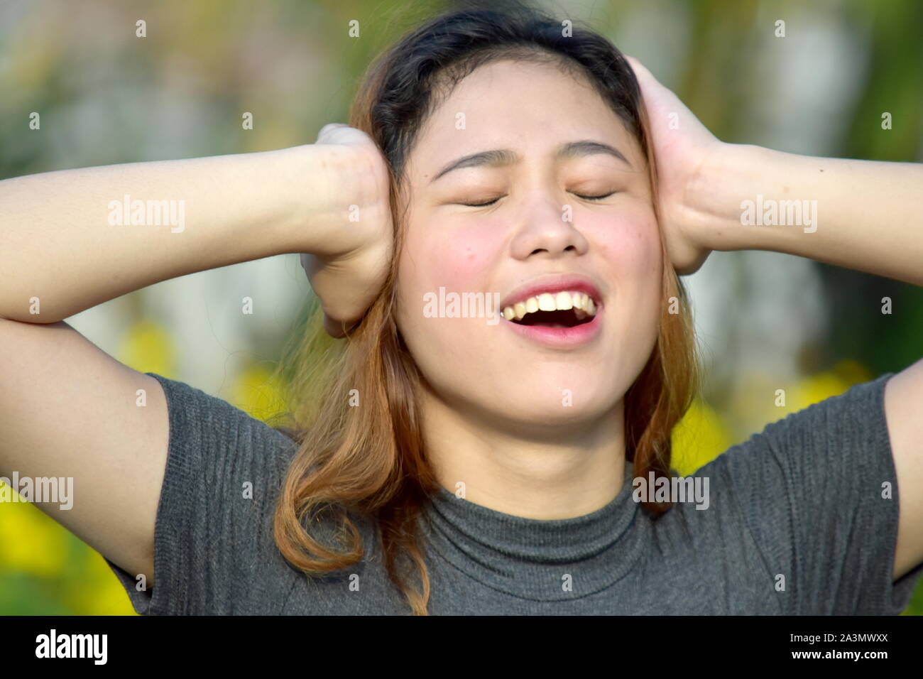 Tranquilla donna femmina Foto Stock