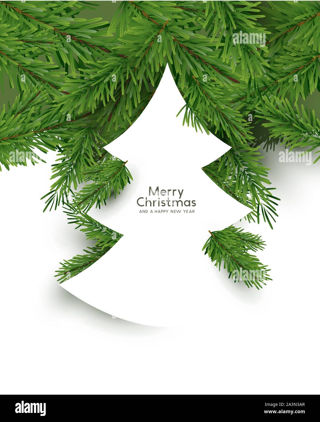 Albero di Natale concetto. Appartamento la disposizione dei rami di abete nella forma di un albero di natale. Illustrazione Vettoriale. Illustrazione Vettoriale