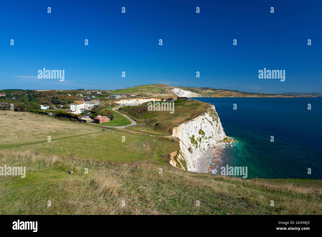 La baia di acqua dolce da Tennyson giù, Isle of Wight, Regno Unito Foto Stock