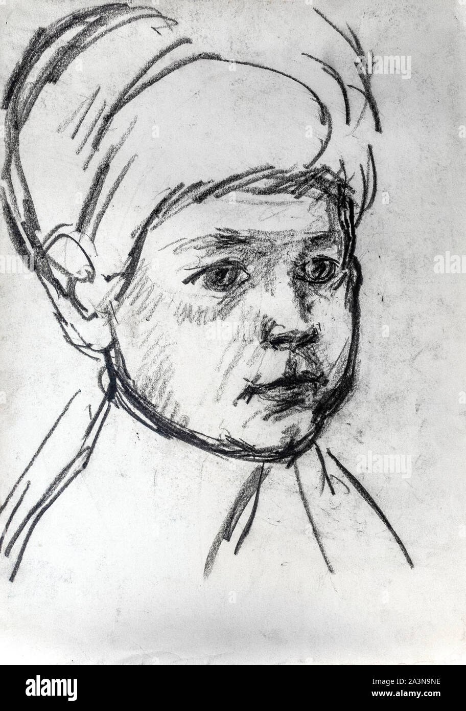 In bianco e nero il disegno di un giovane bambino Foto Stock