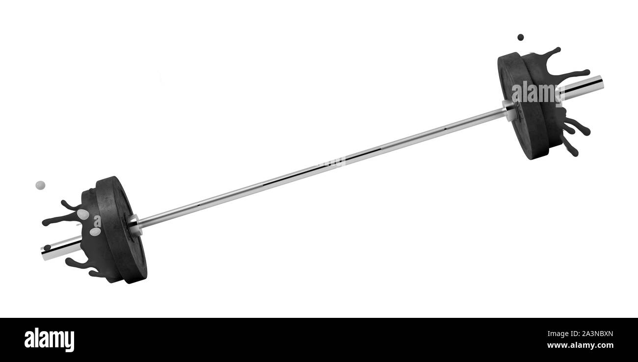 3D rendering di barbell con fusione piastre di peso isolato su sfondo bianco con copia spazio. Foto Stock