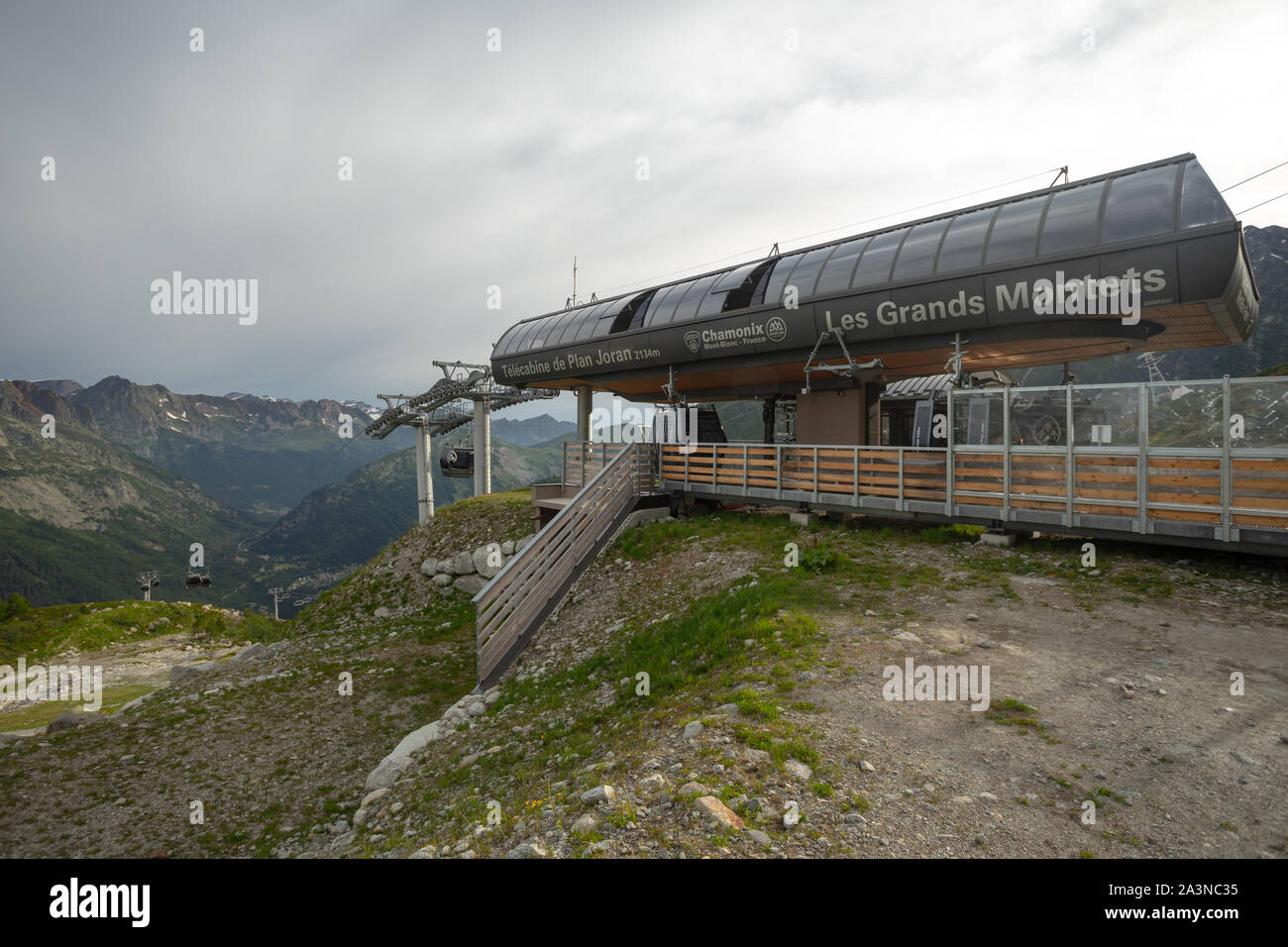 Plan Joran gondola ascensore a Grands Montets Foto Stock