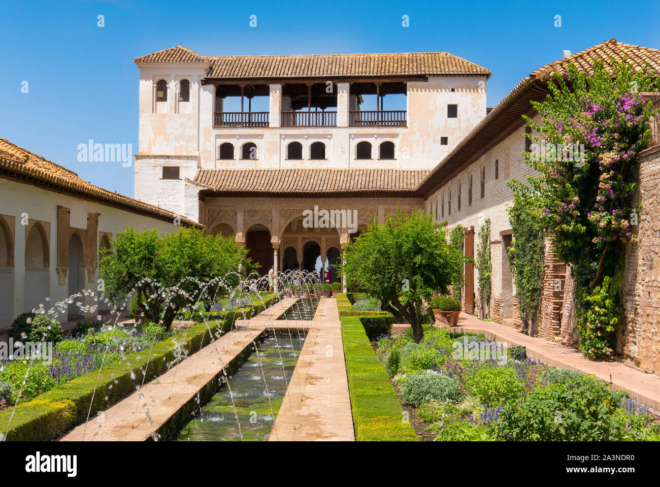 Giardini Generalife a la Alhambra di Granada Spagna Foto Stock