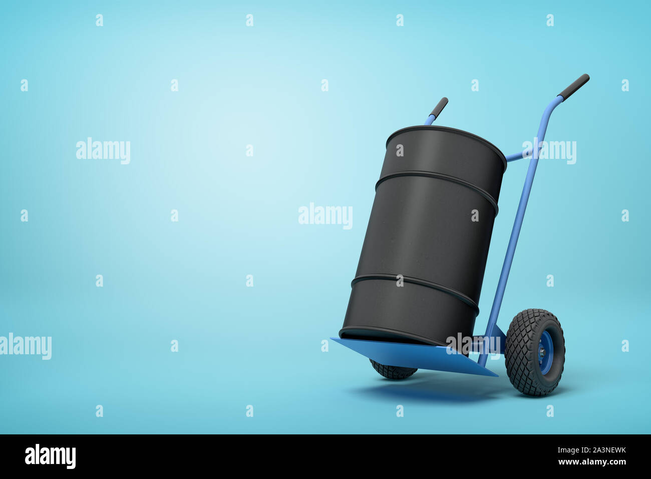 3D rendering di canna nero permanente sulla parte superiore della mano blu carrello su luce-sfondo blu. Foto Stock