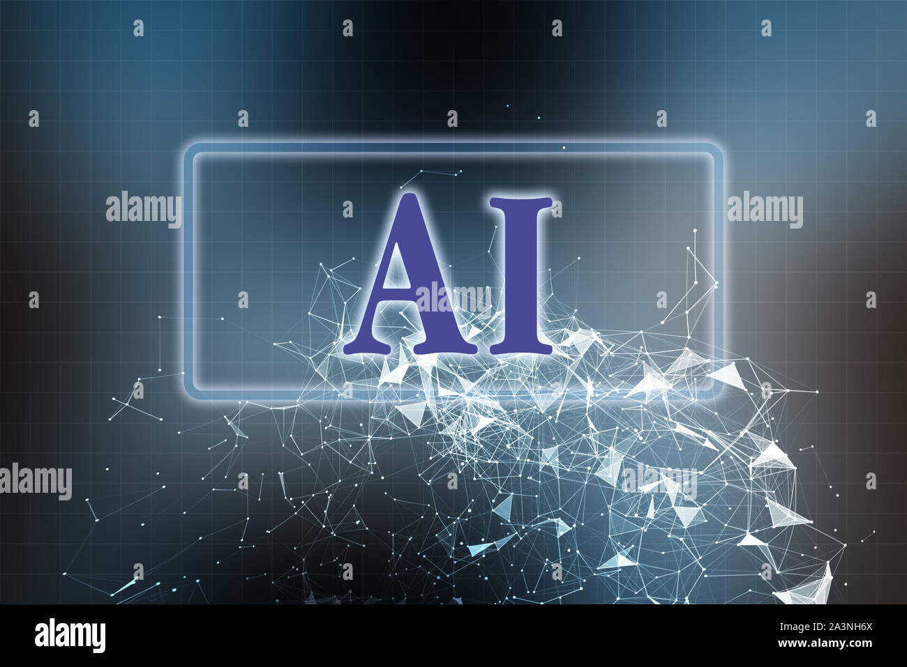 Riassunto di intelligenza artificiale parola icona testo con rete global connection, le innovazioni della tecnologia Foto Stock