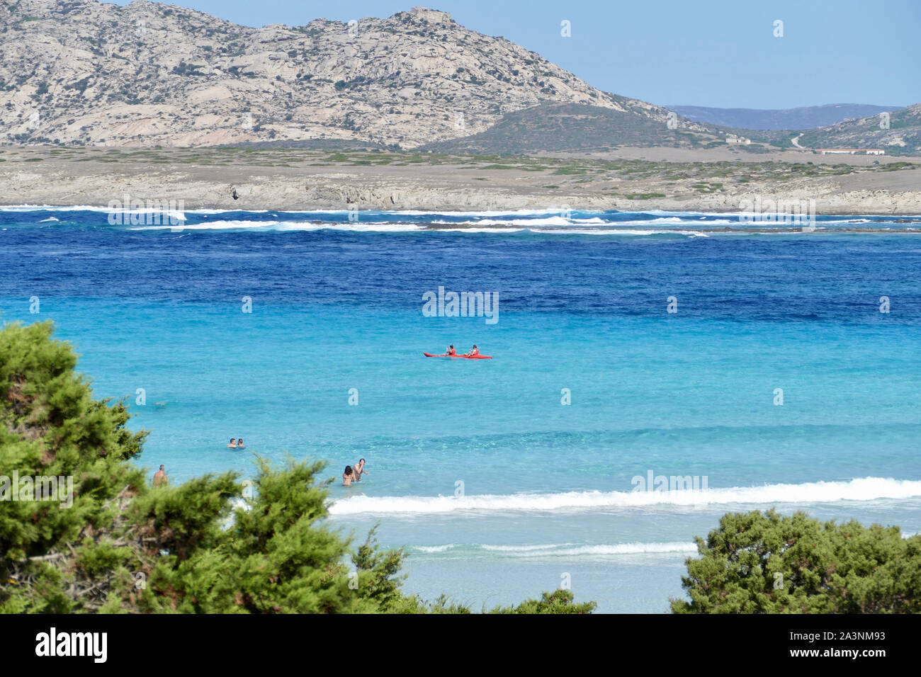 Spiaggia mediterranea nella spiaggia de La Pelosa, Stintino, Sardegna, Italia Foto Stock