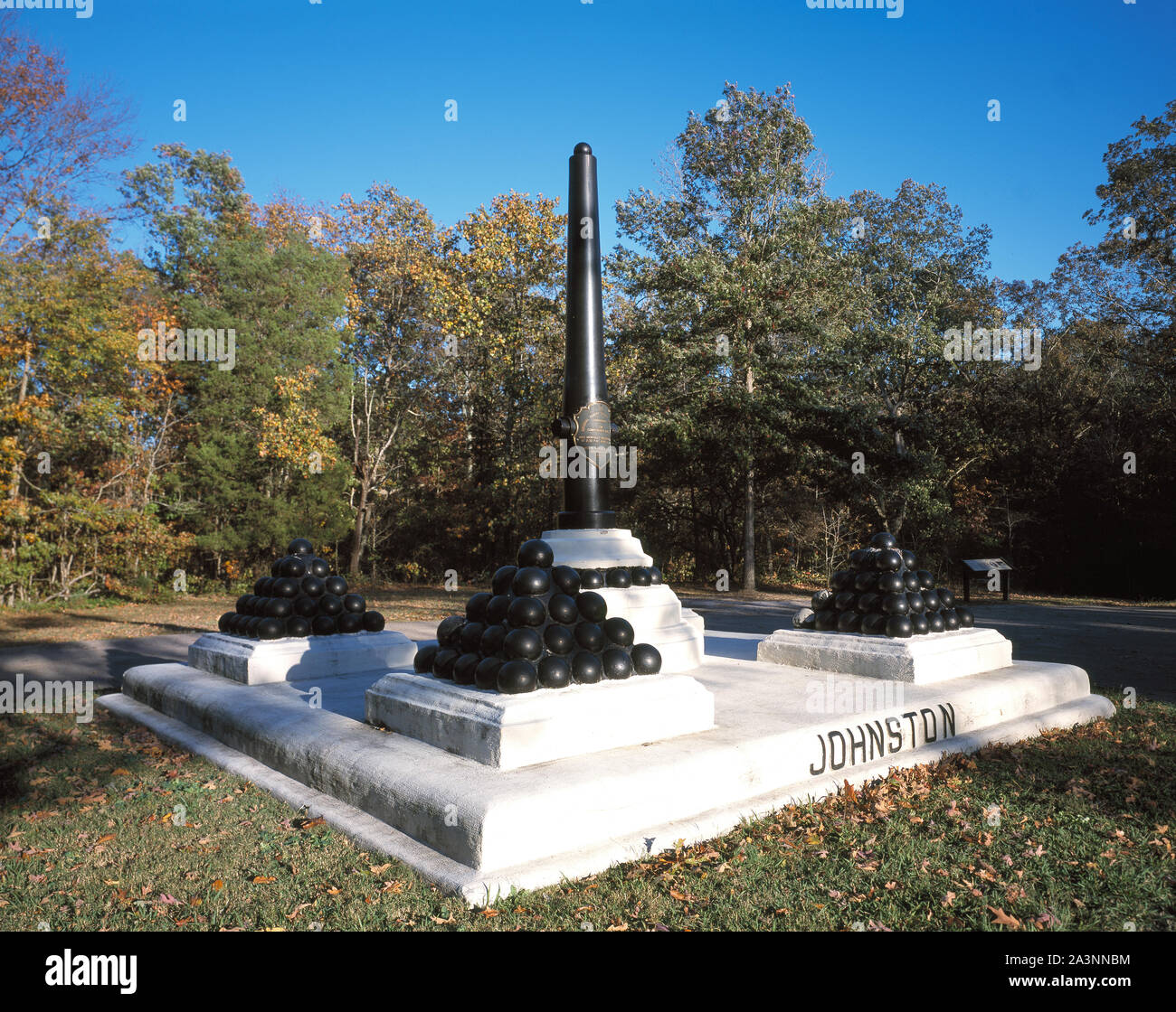 Sito dove Gen. confederato Albert Sidney Johnston morì, Shiloh National Military Park, Tennessee Foto Stock