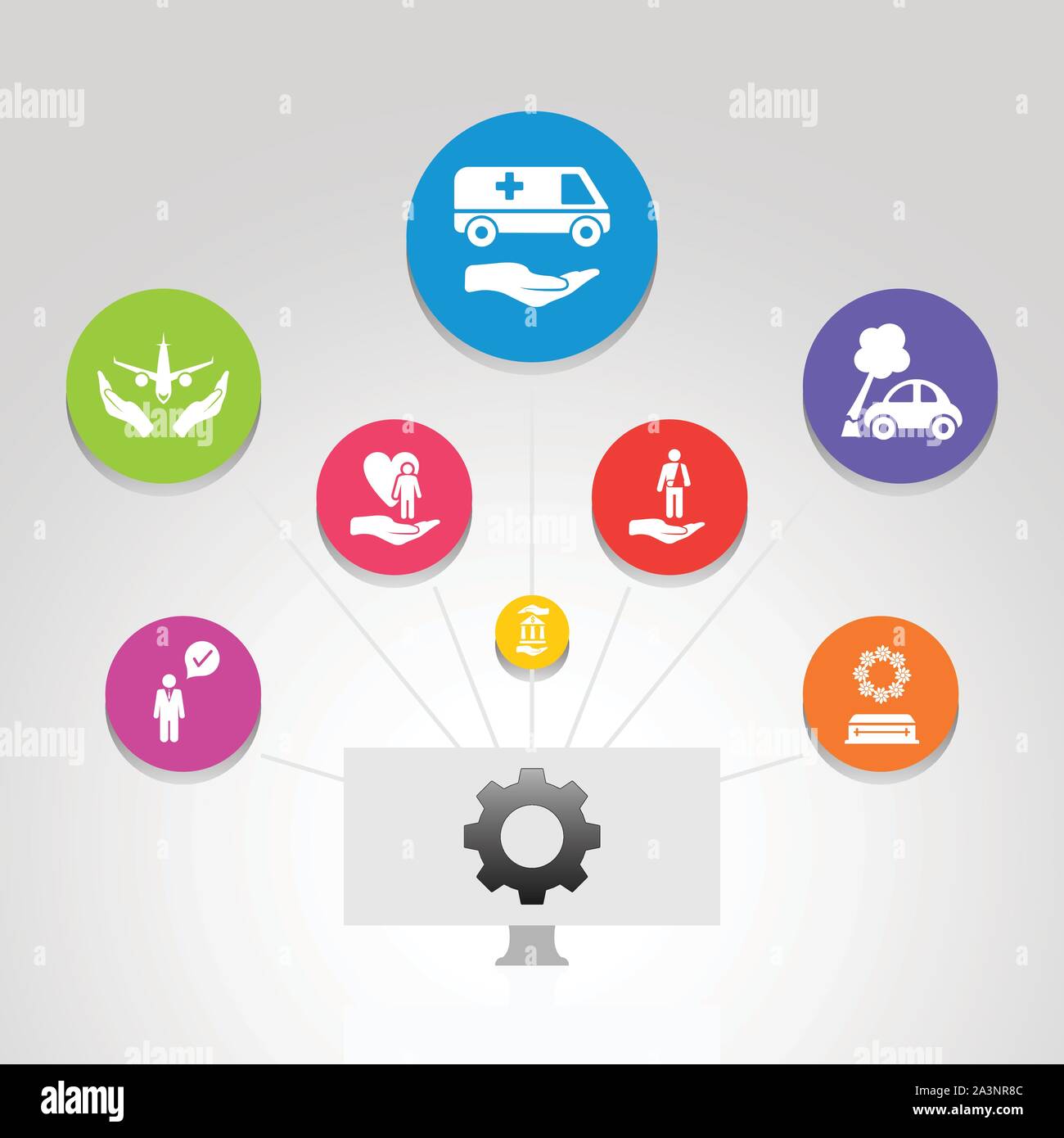 Assicurazione vettore Infographics design. Concetto Timeline includono assicurazione medica, assicurazione infortuni, assicurazione di viaggio icone. Può essere utilizzato per il report Illustrazione Vettoriale