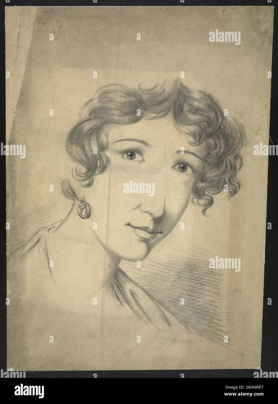 Schizzo busto ritratto di donna non identificato con un orecchino Foto Stock