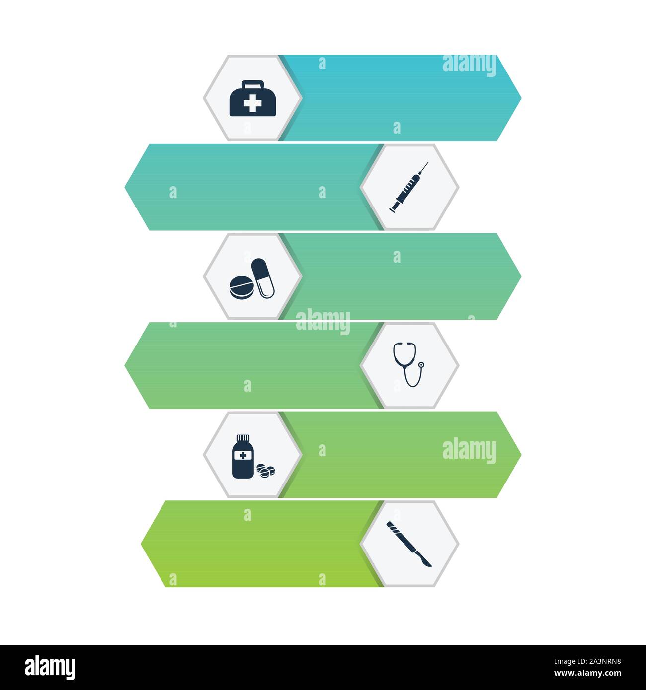 Medicina vettore Infographics design. Concetto Timeline includono medical bag, siringa, pillole icone. Può essere utilizzato per la relazione, presentazione, diagramma, web Illustrazione Vettoriale