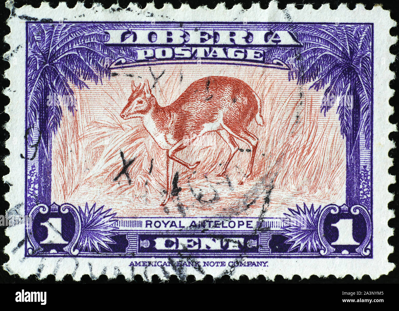 Piccola antilope sul timbro vintage della Liberia Foto Stock